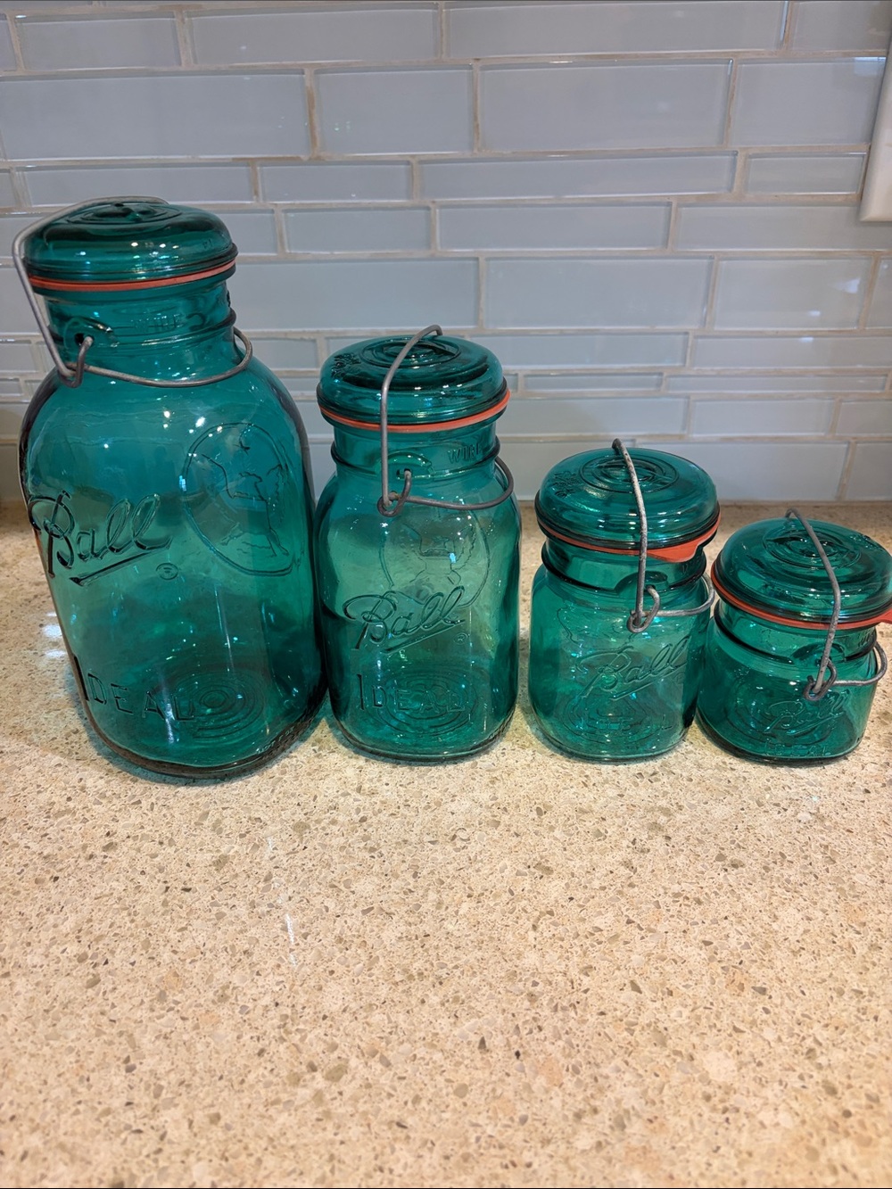 Ball Bicentennial Aqua Glass Mason Jar Set with Wire Bail Lids